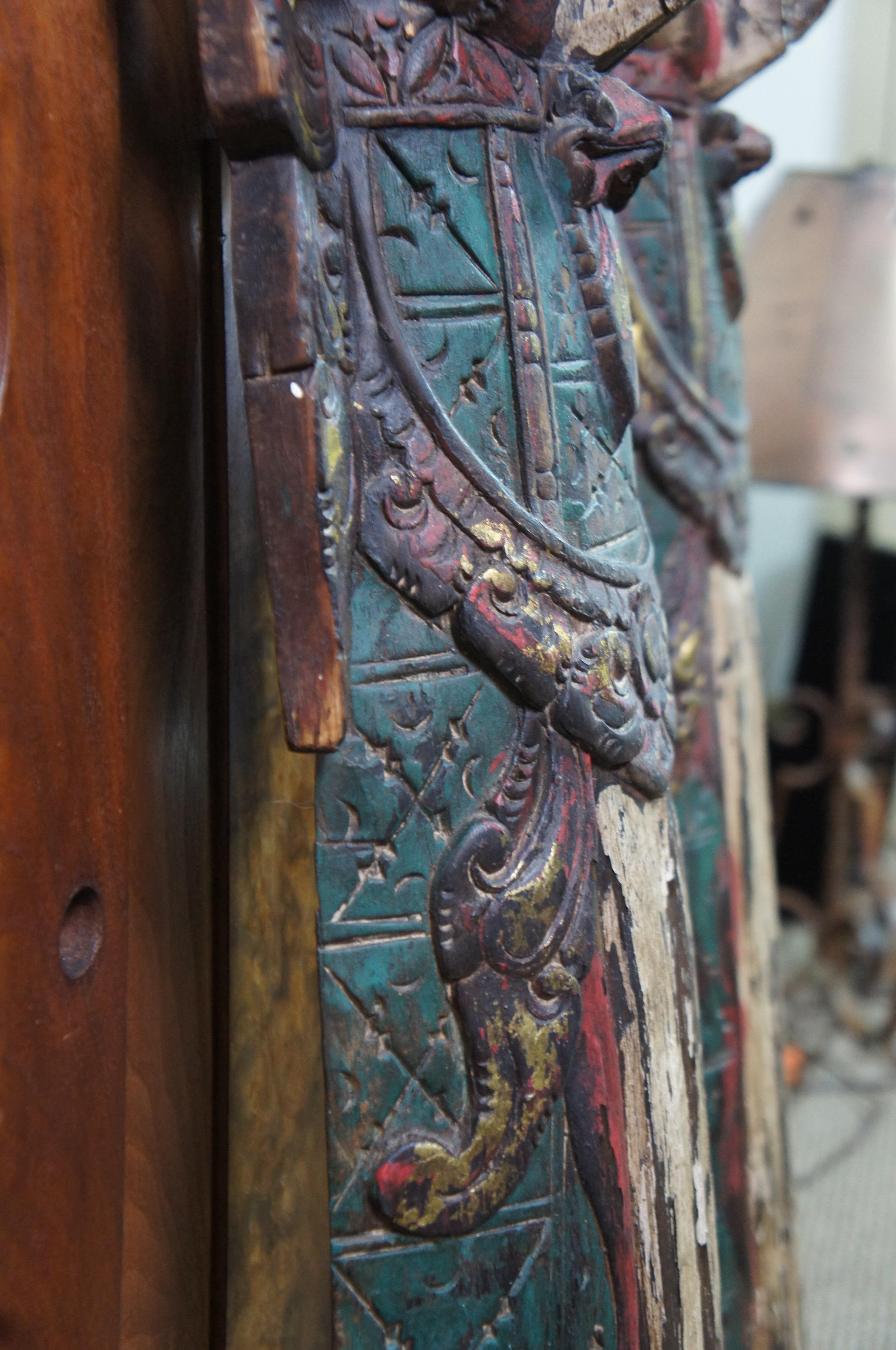 2 Carved Wood Thai Thepenom Buddhist Angel Deity Hanging Statue Figures 1
