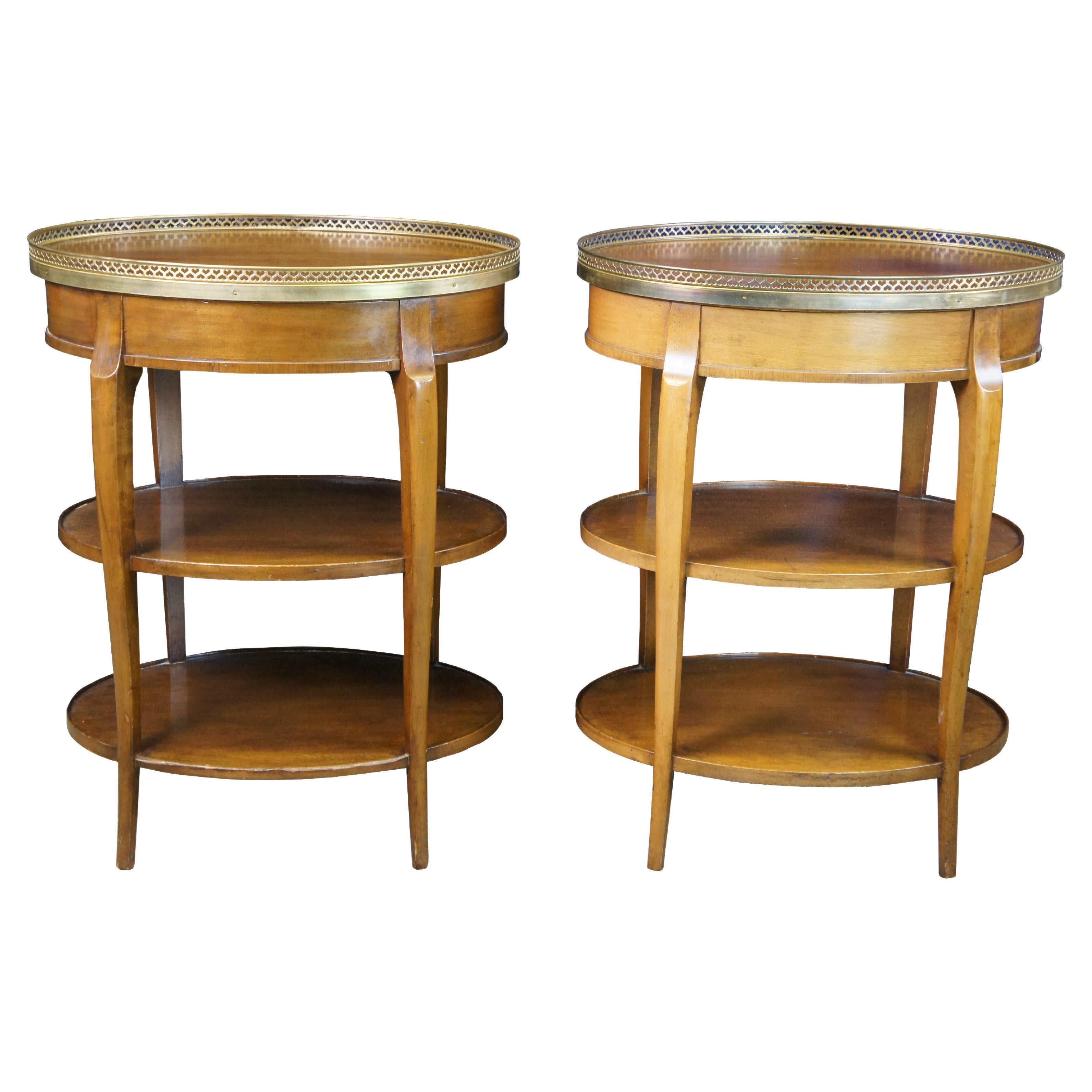 2 Cassard Romano Chateau Walnut Oval Tiered Gallery Side Accent Tables 29" For Sale