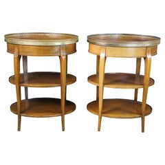 Antique 2 Cassard Romano Chateau Walnut Oval Tiered Gallery Side Accent Tables 29"