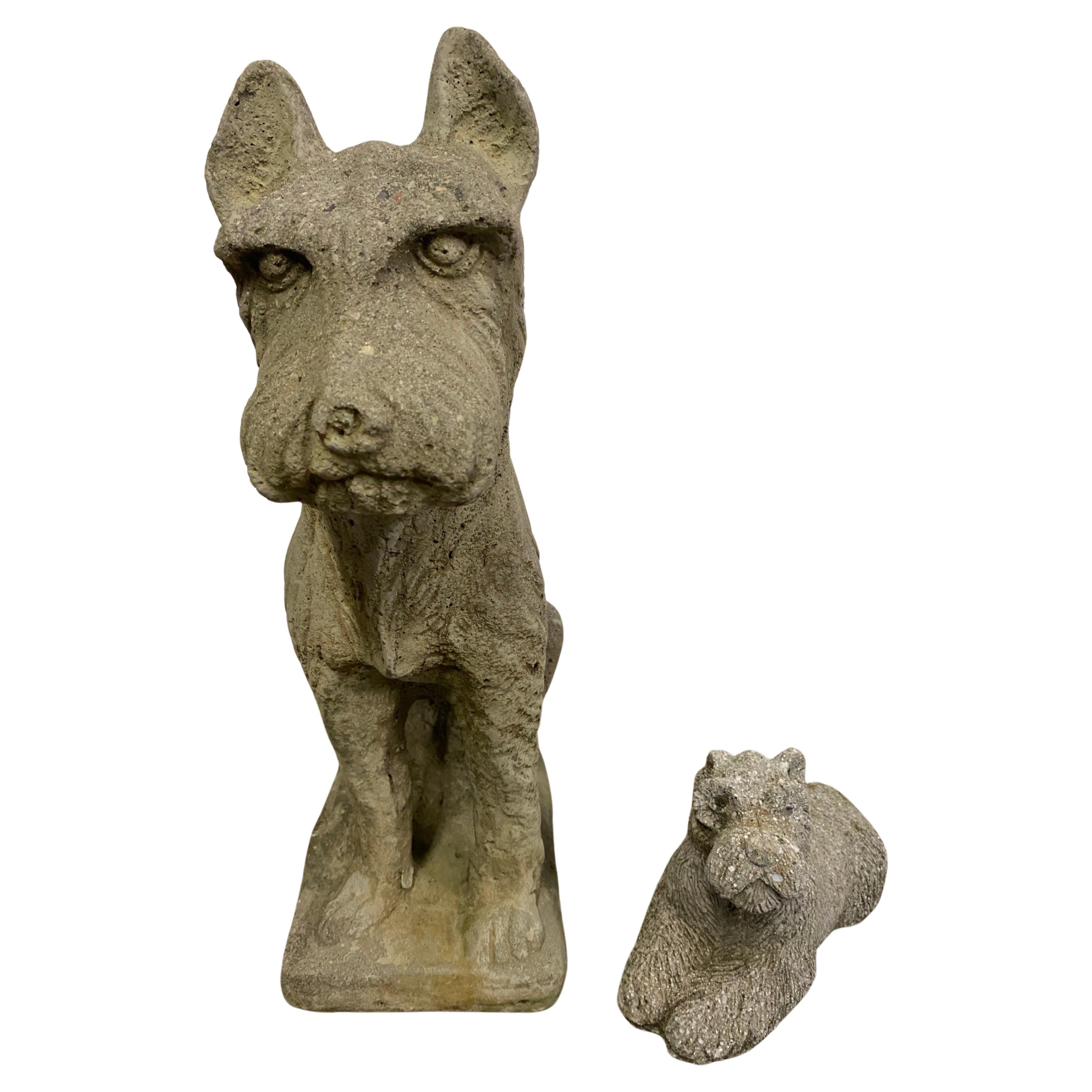 2 Scottie-Hunde-Skulpturen aus Gussbeton