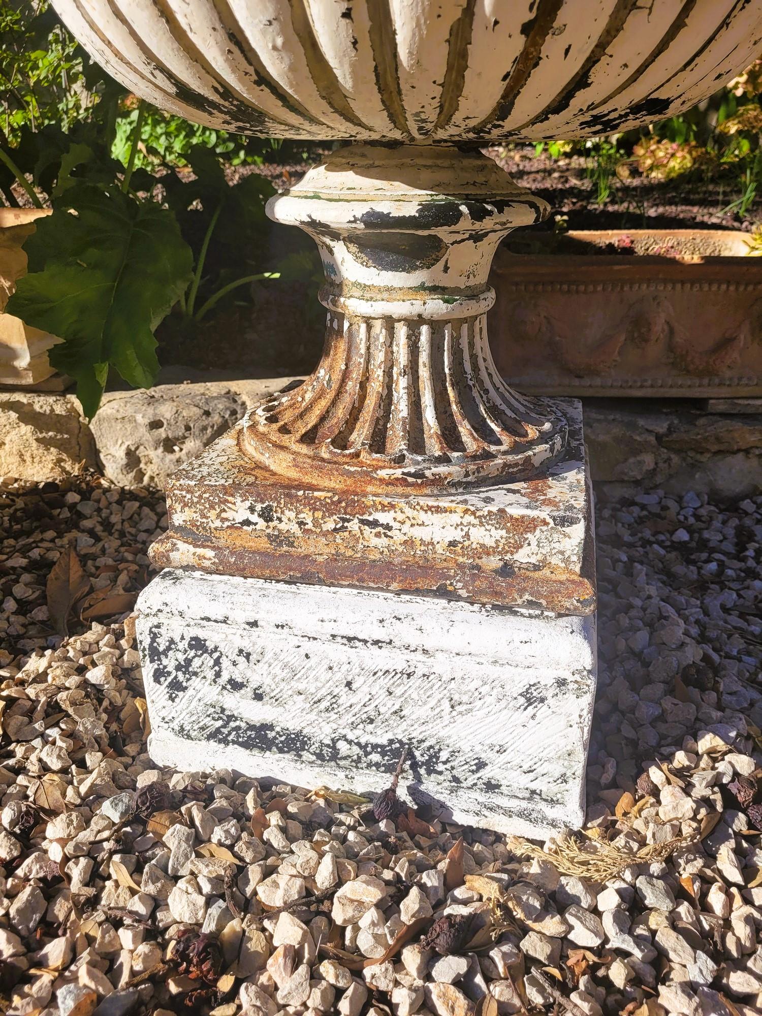 2 Cast Iron Garden Vases On Base, 19th Century For Sale 4