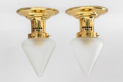 2 ceiling lamps with original glass shades vienna around 1920s