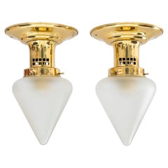 2 ceiling lamps with original glass shades vienna around 1920s
