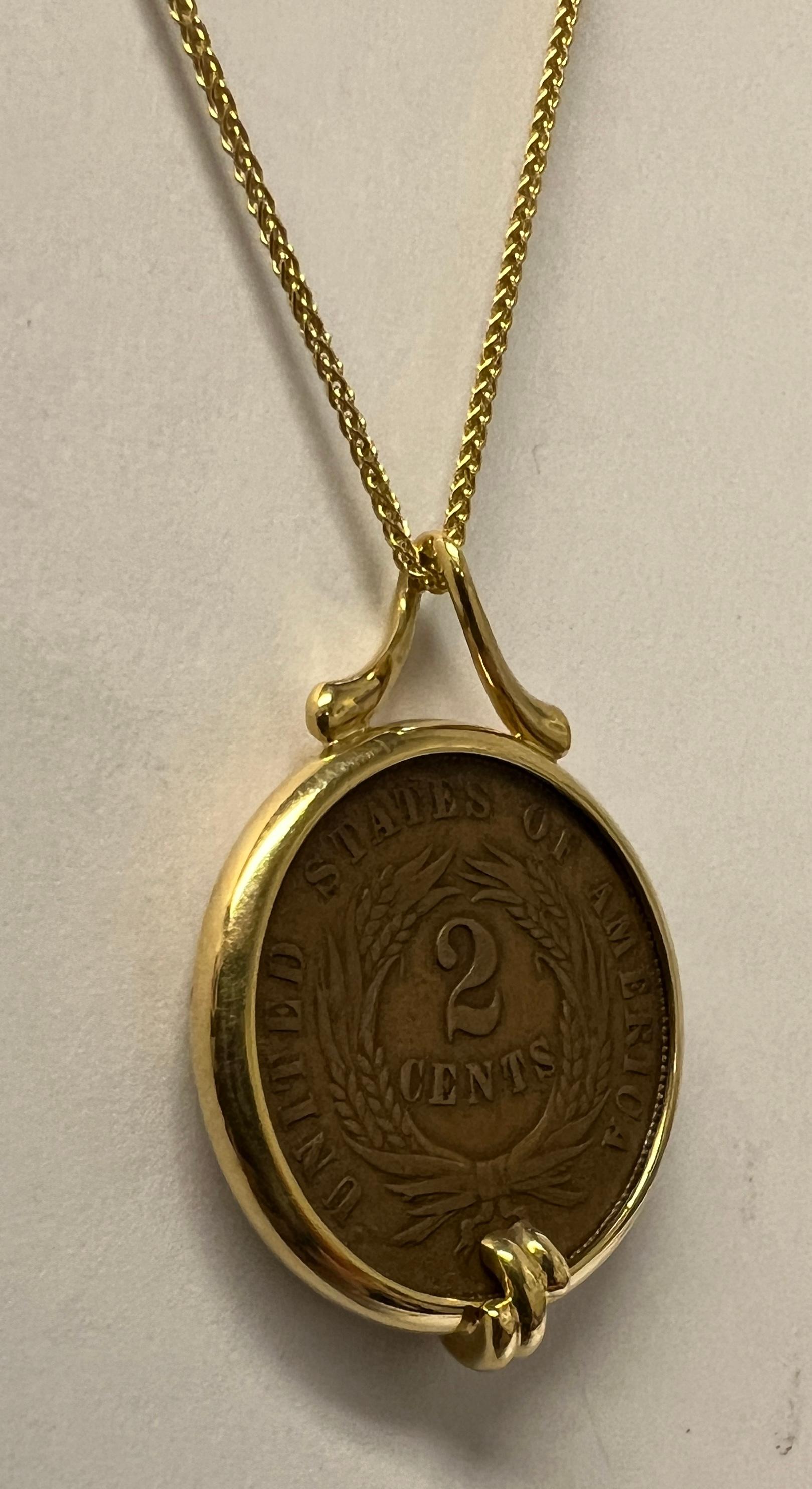 Moderne Collier avec pendentif en forme de pièce de 2 cents Penny par Michael Bondanza en vente