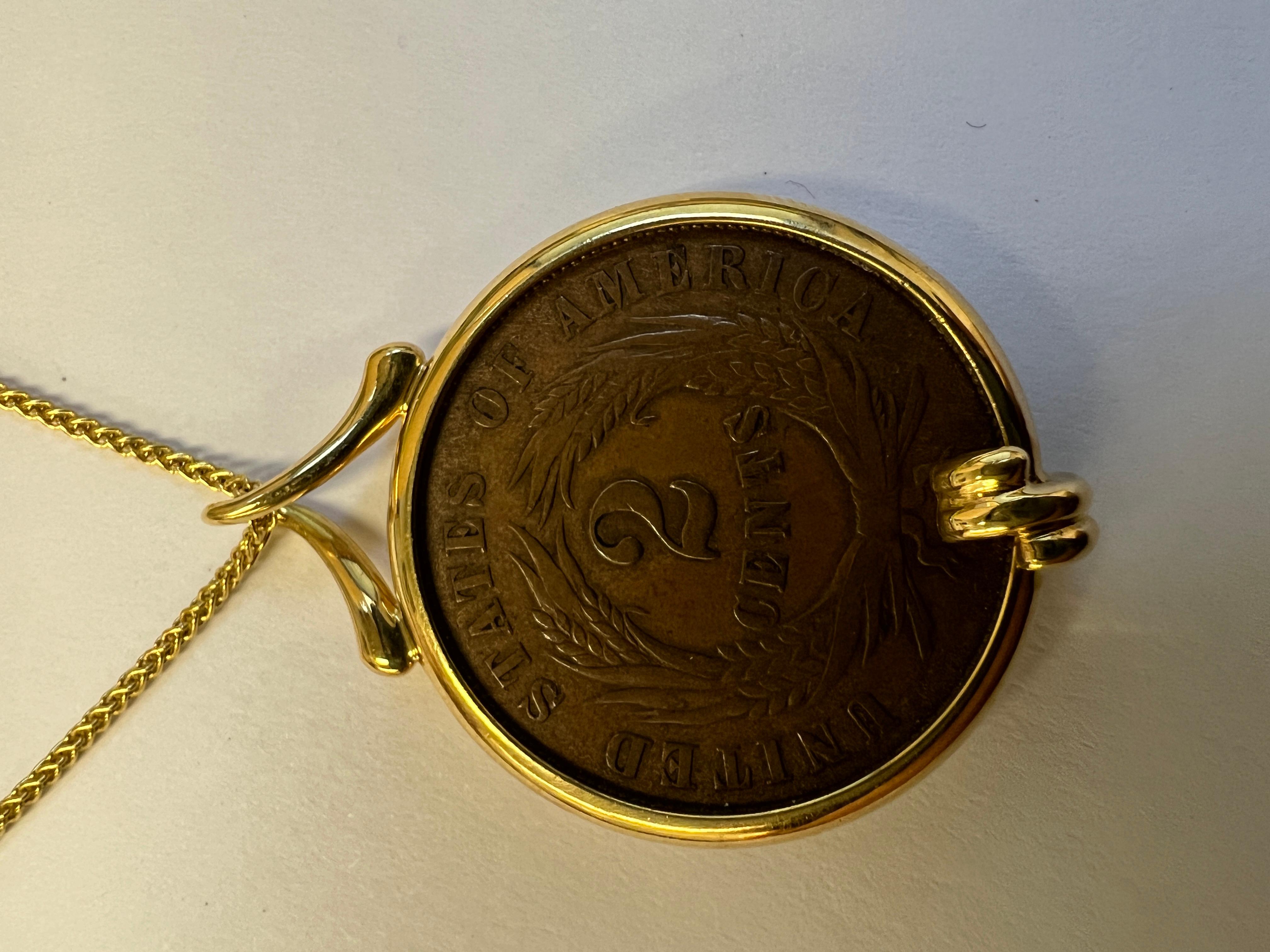 Collier avec pendentif en forme de pièce de 2 cents Penny par Michael Bondanza en vente 3