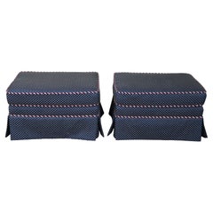 2 Century Furniture Blue & Gold Skirted Rolling Ottomans Footstool Pair 25"