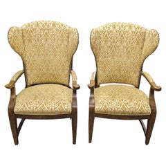 Retro 2 Century Furniture Caribou Club Wingback Arm Chairs French Country Nailhead
