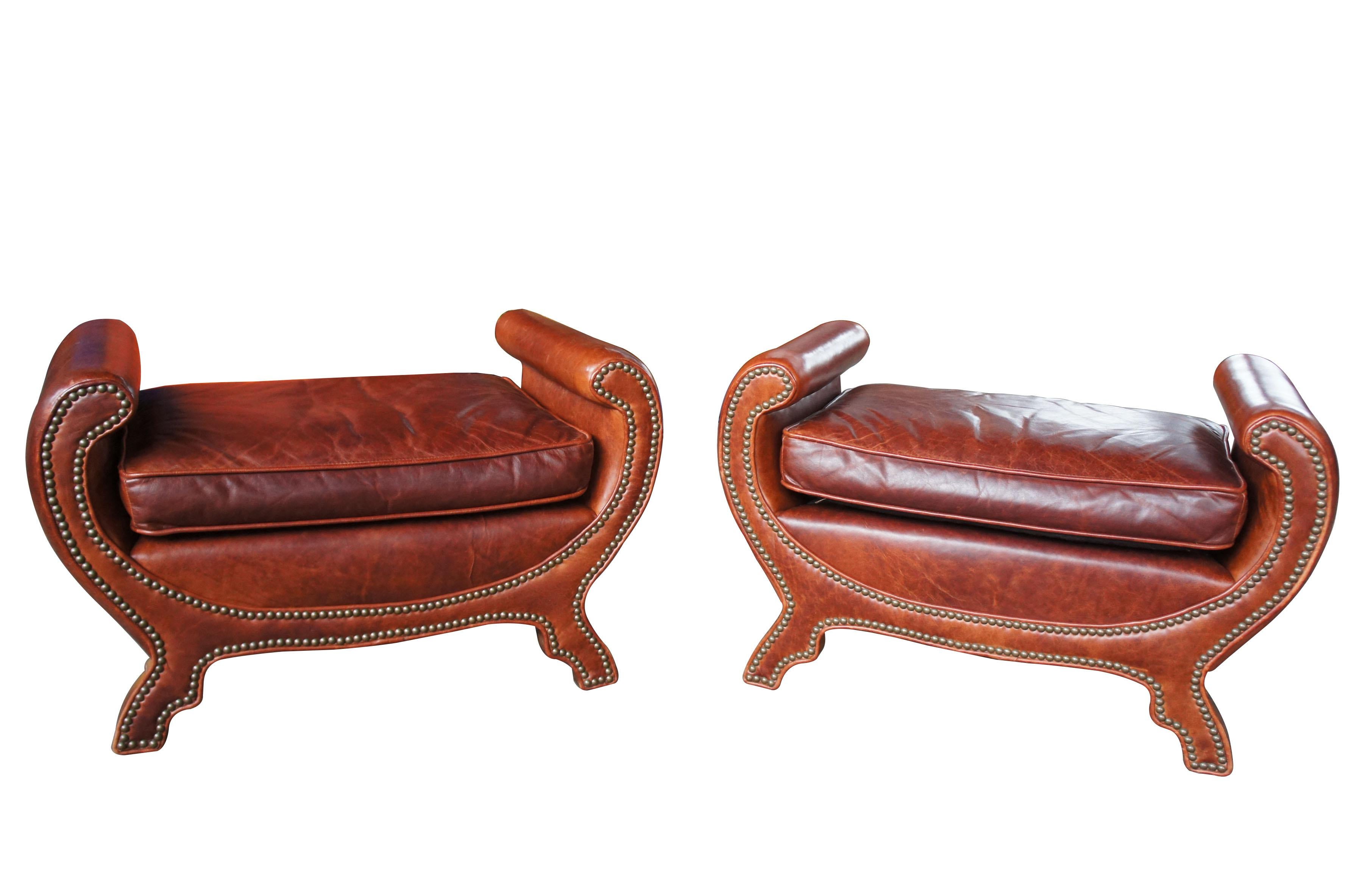 2 century Furniture Duke of York leather studded benches ottoman seat LR-38071

Featuring brown leather with nail head trip and scrolled arms.

 