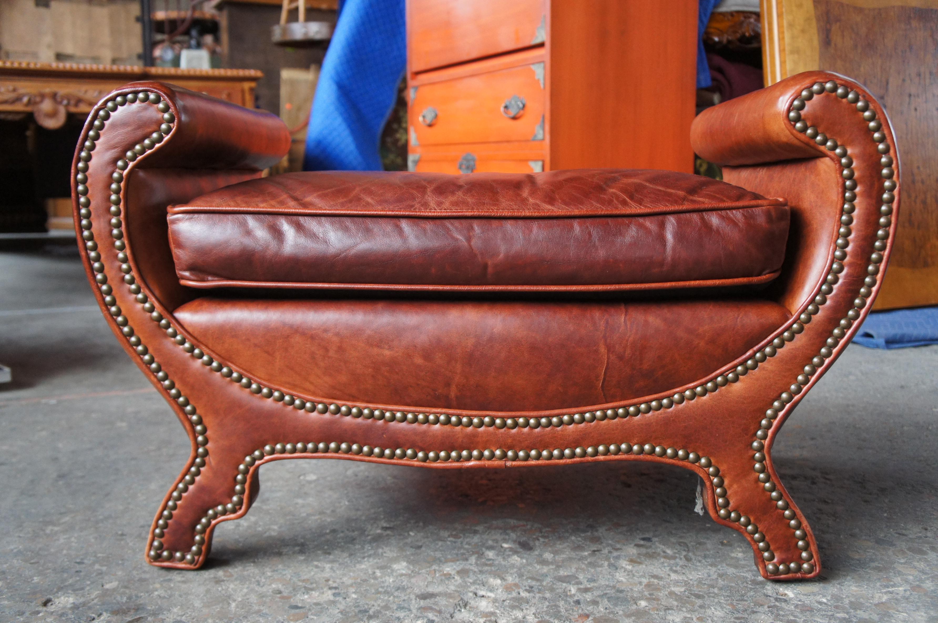 2 Century Furniture Duke of York Leather Studded Benches Ottoman Seat LR-38071 In Good Condition In Dayton, OH