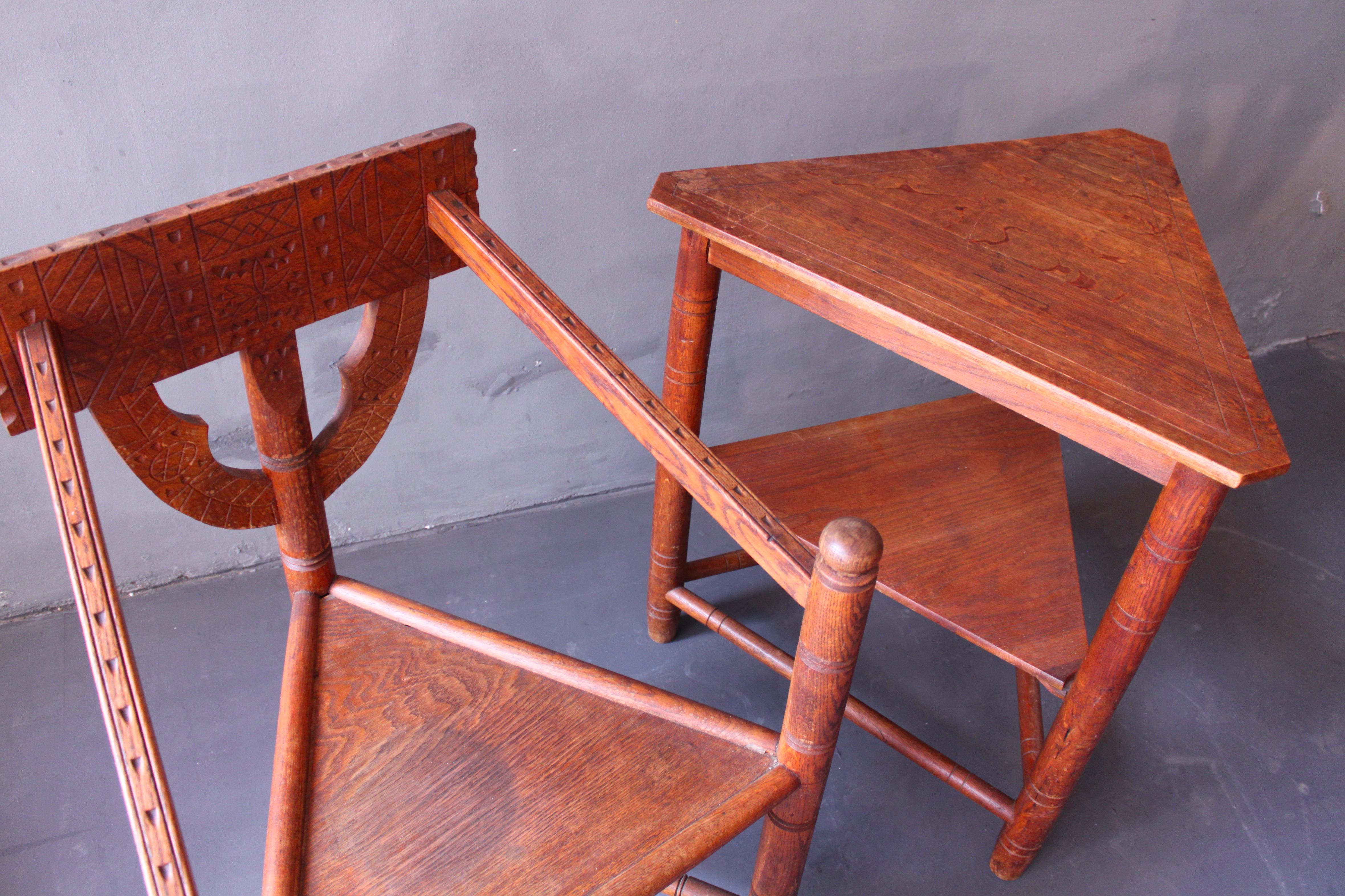 2 Chairs and Side Table by Bernhard Hoetger for Fischerhuder Werkstätten, 1915 For Sale 3
