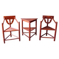 Antique 2 Chairs and Side Table by Bernhard Hoetger for Fischerhuder Werkstätten, 1915