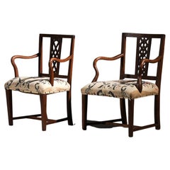 2 Chairs Armchairs in Solid Oak and Upholstery 1940s French
