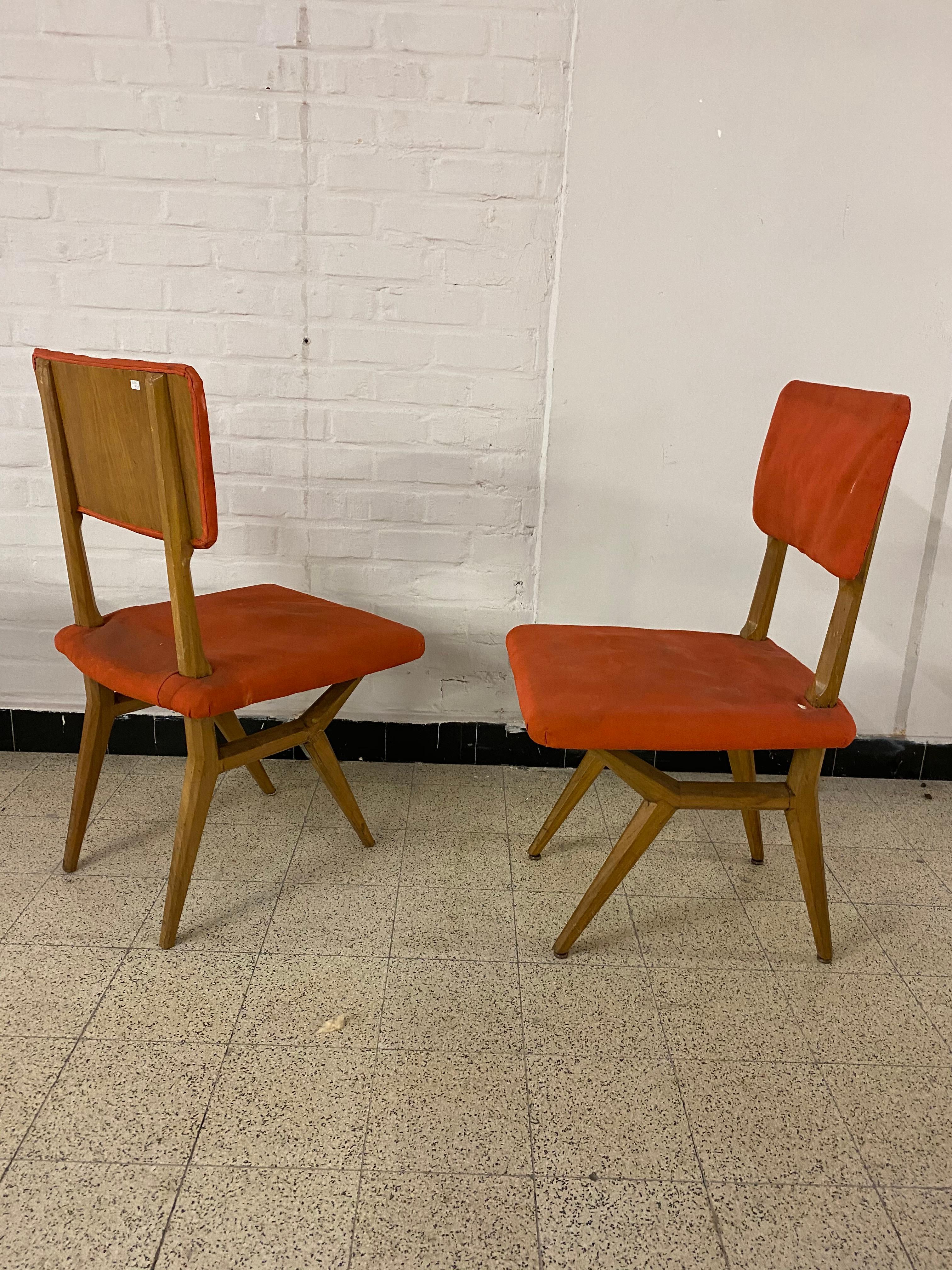 2 Stühle, Italien, ca. 1950–1960 im Zustand „Gut“ im Angebot in Saint-Ouen, FR