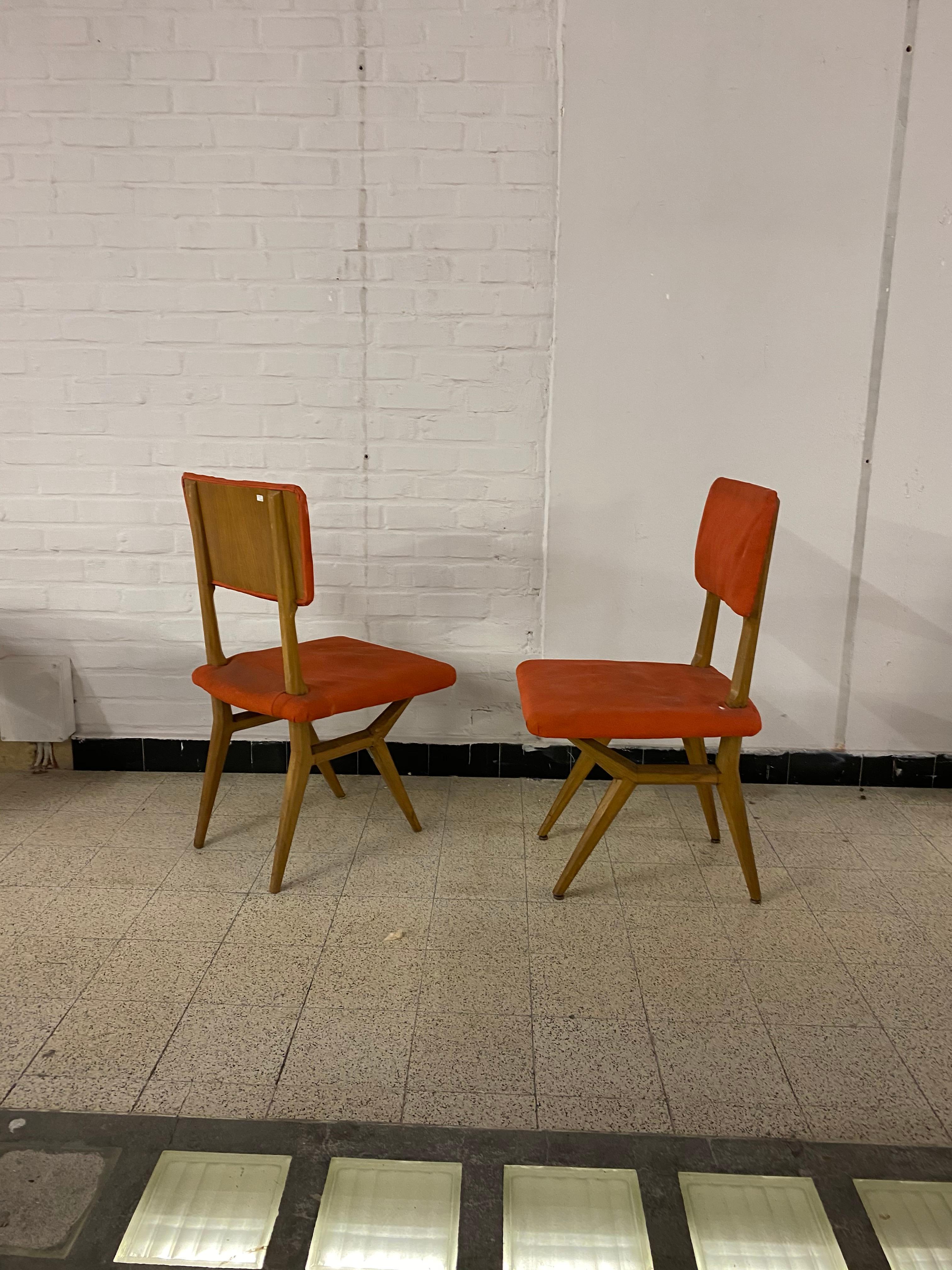2 Stühle, Italien, ca. 1950–1960 (Holz) im Angebot