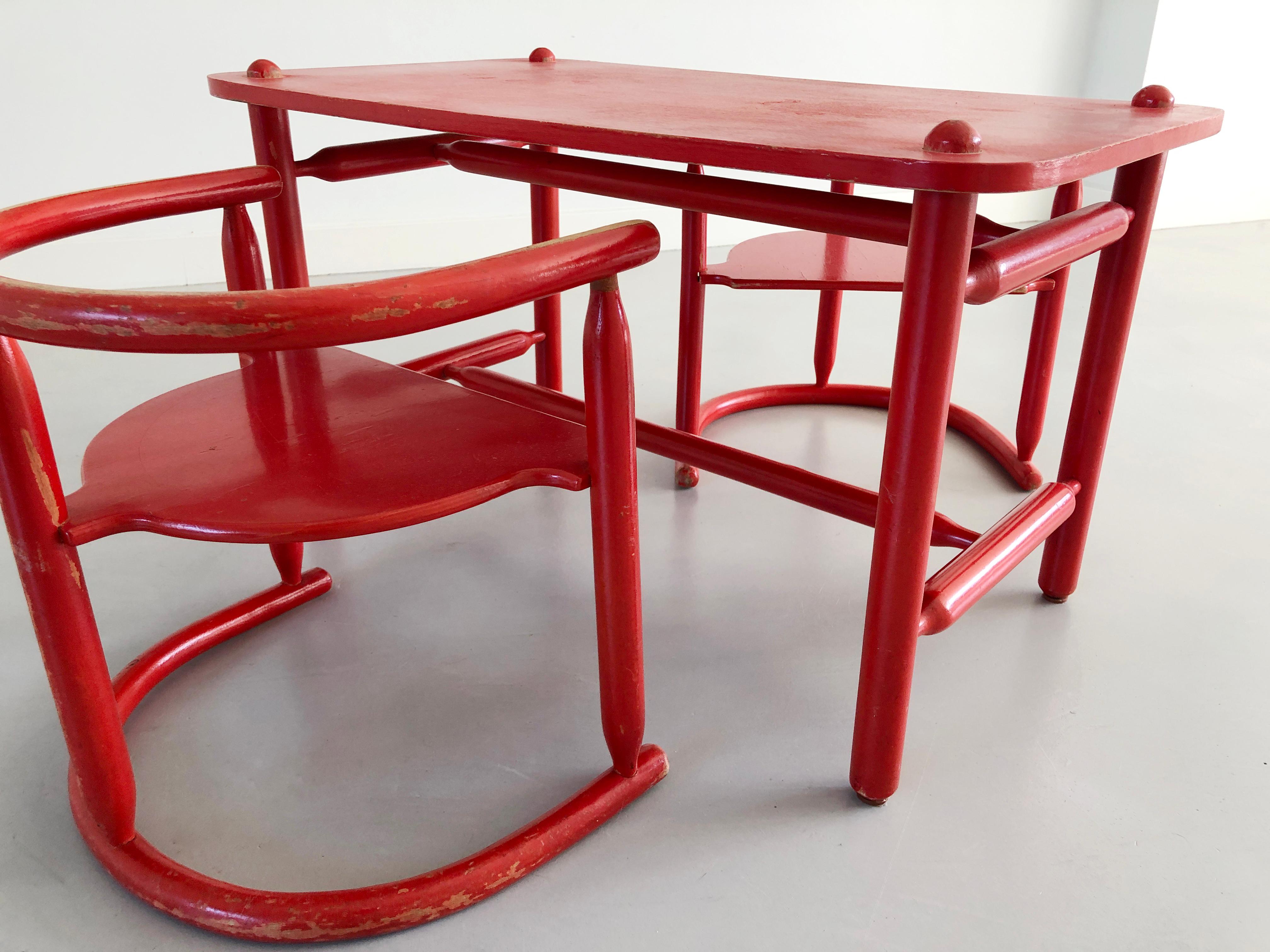 2 Chairs & Table set Anna - Karin Mobring for IKEA 1963 - Original paint For Sale 4