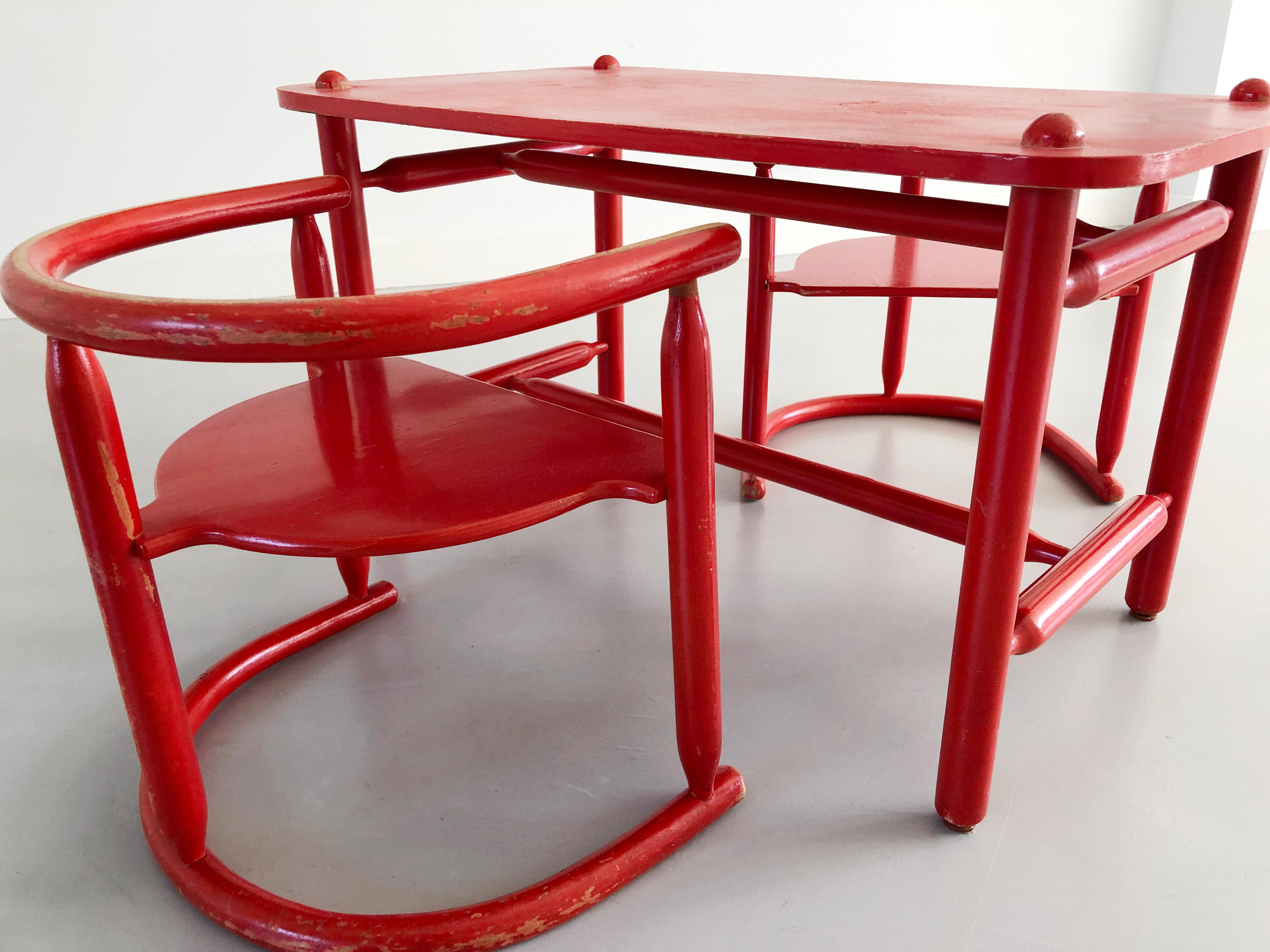 2 Chairs & Table set Anna - Karin Mobring for IKEA 1963 - Original paint For Sale 5