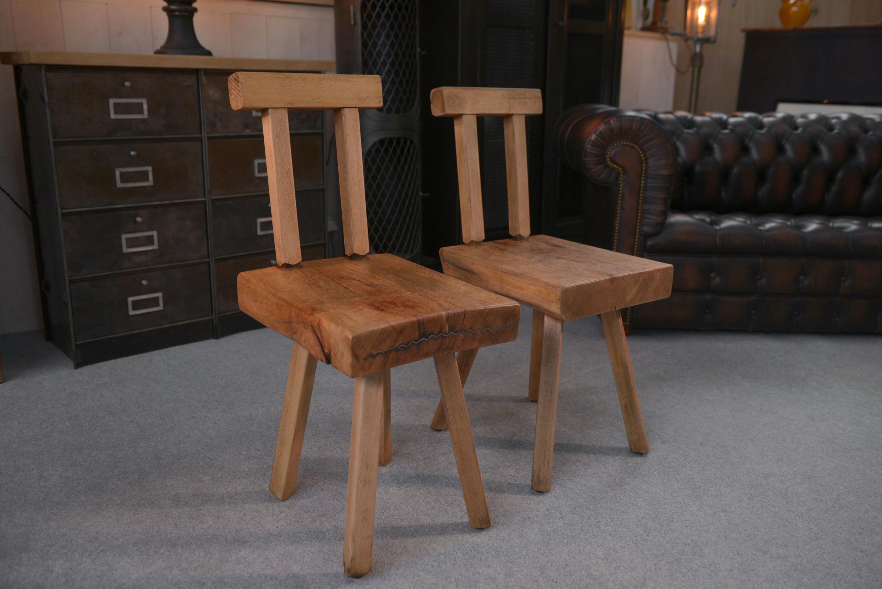 Brutalist 2 chaises brutalistes de la marque MOBICHALET 1960's For Sale