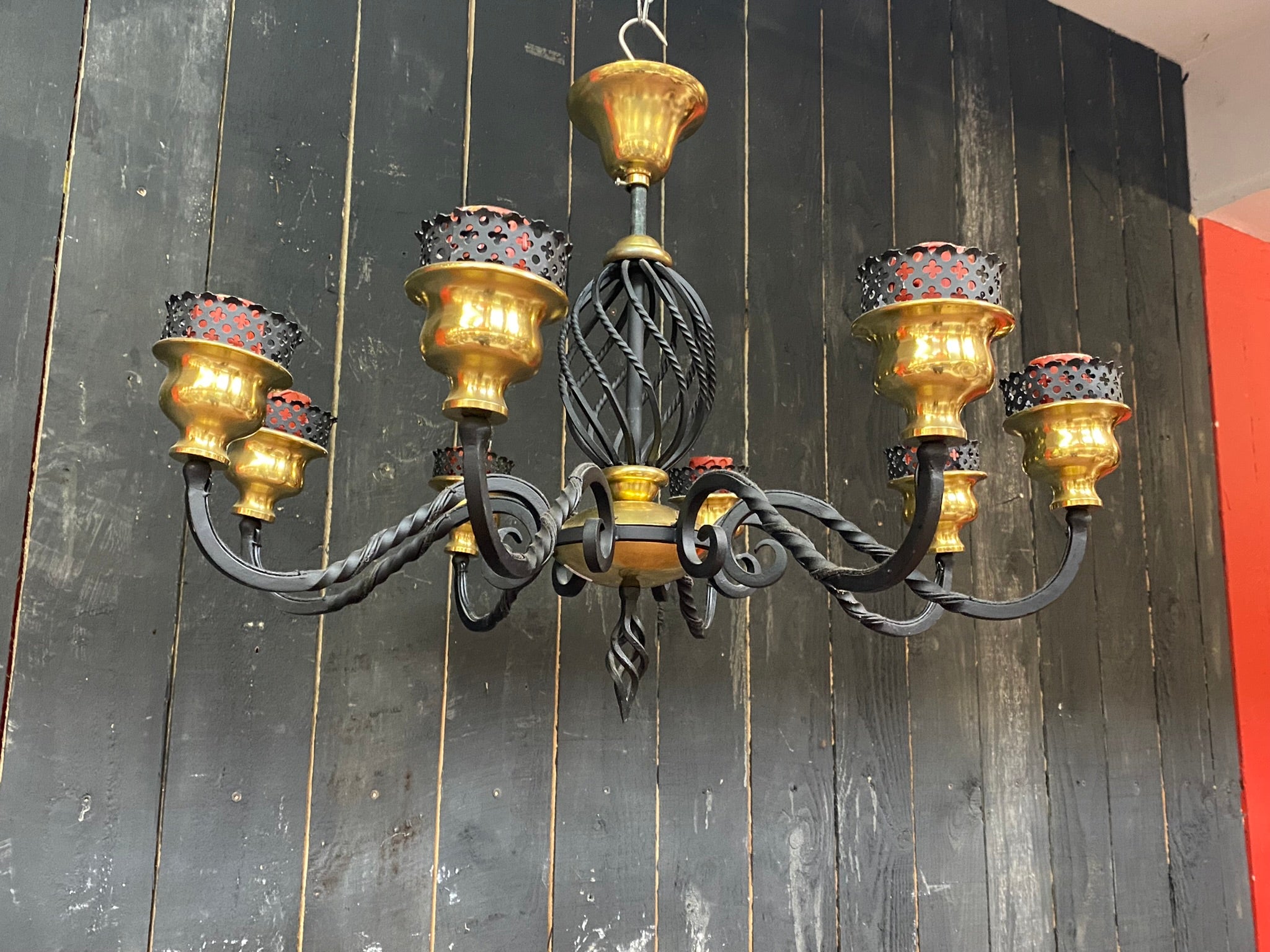 Chandelier in lacquered metal and brass, circa 1950.
The price is for one.
Two are available.