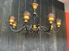 2 Chandelier in Lacquered Metal and Brass, circa 1950