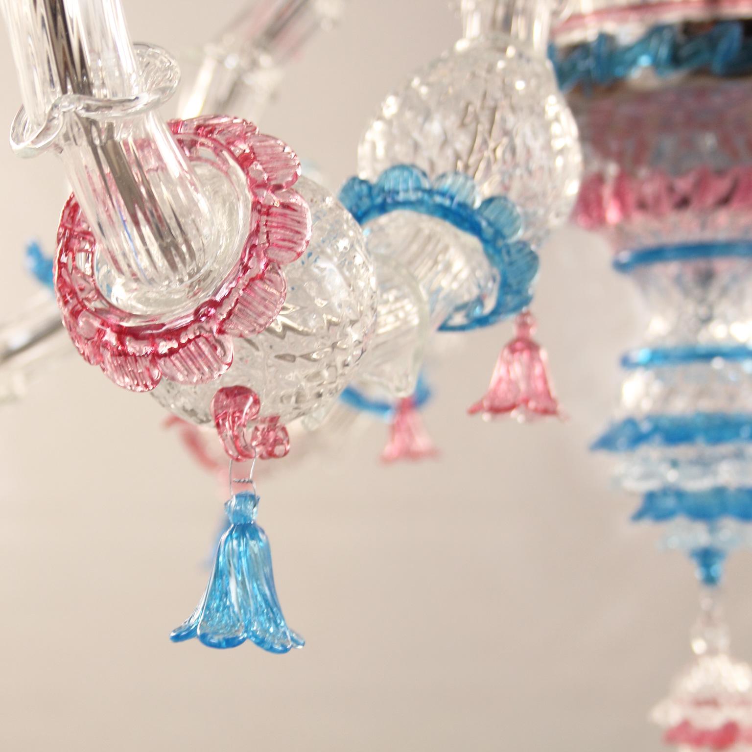 2 lámparas de araña de 6+3 brazos de cristal de Murano transparente con detalles multicolor de Multiforme Siglo XXI y contemporáneo en venta