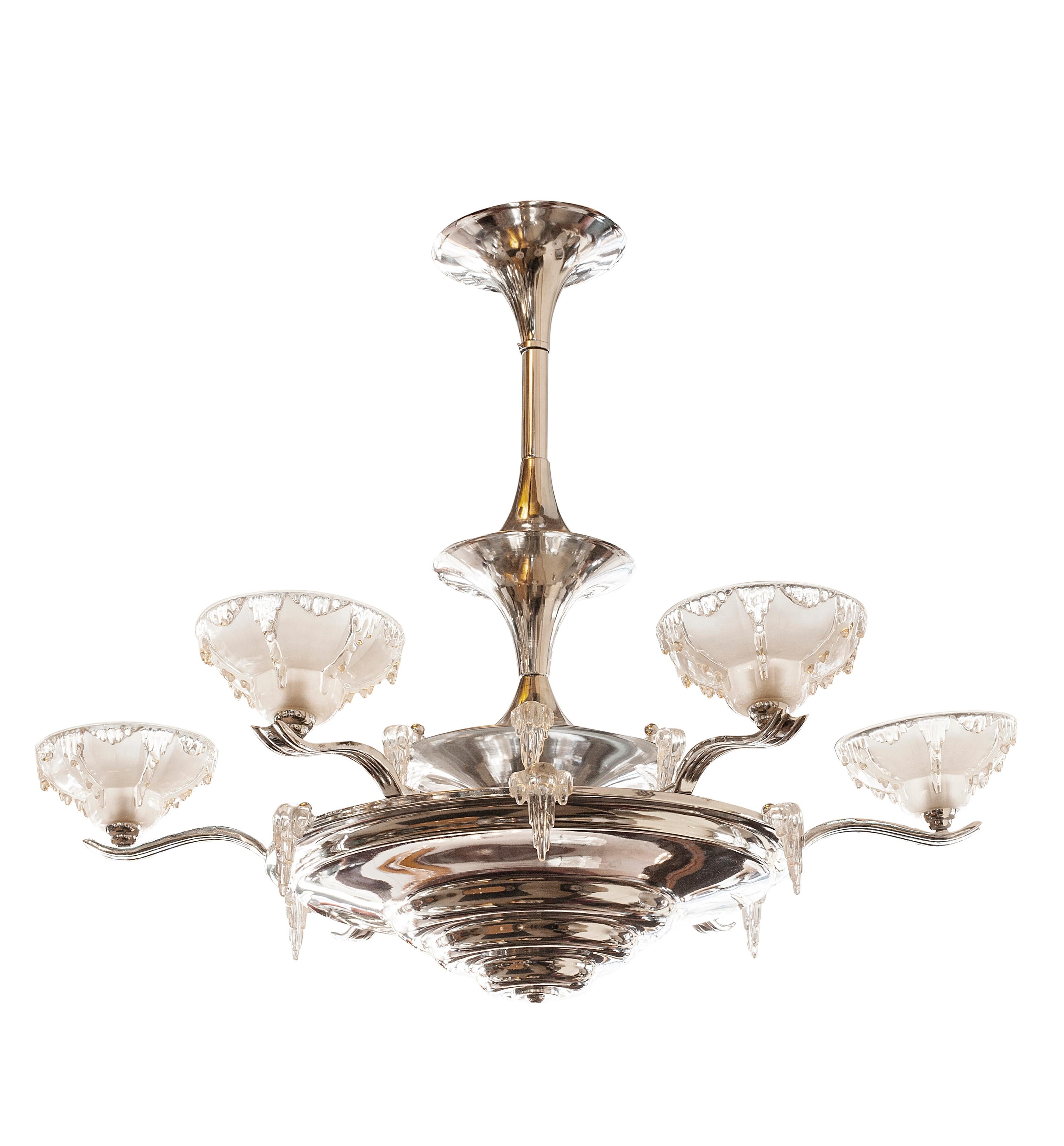 Hanging lamp

Material: Chromed and Art Glass
Style: Art Deco
Country: France
To take care of your property and the lives of our customers, the new wiring has been done.
If you are looking for sconces to match your ceiling lighting, we have what you