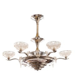 2 Chandeliers Jugendstil, Art Nouveau, France, Materials: Glass and Chrome, 1900