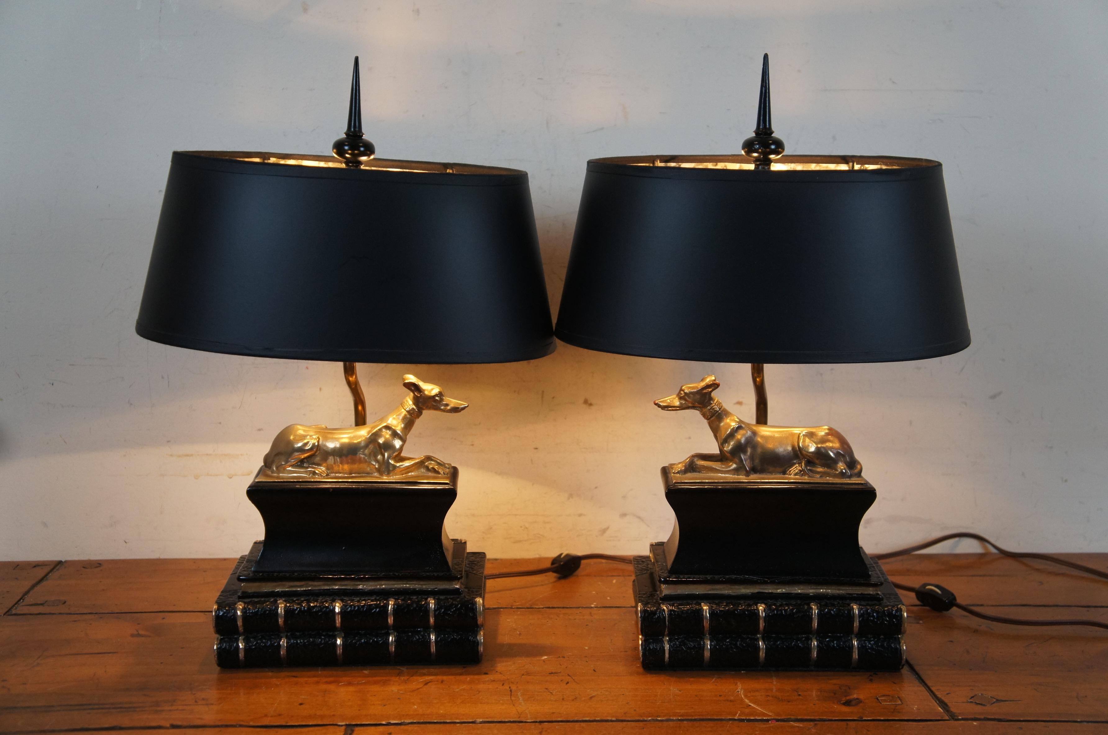 2 Chapman 1973 Sculptural Greyhound Whippet Dog Library Book Table Lamps 4