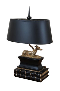 2 Chapman 1973 Sculptural Greyhound Whippet Dog Library Book Table Lamps