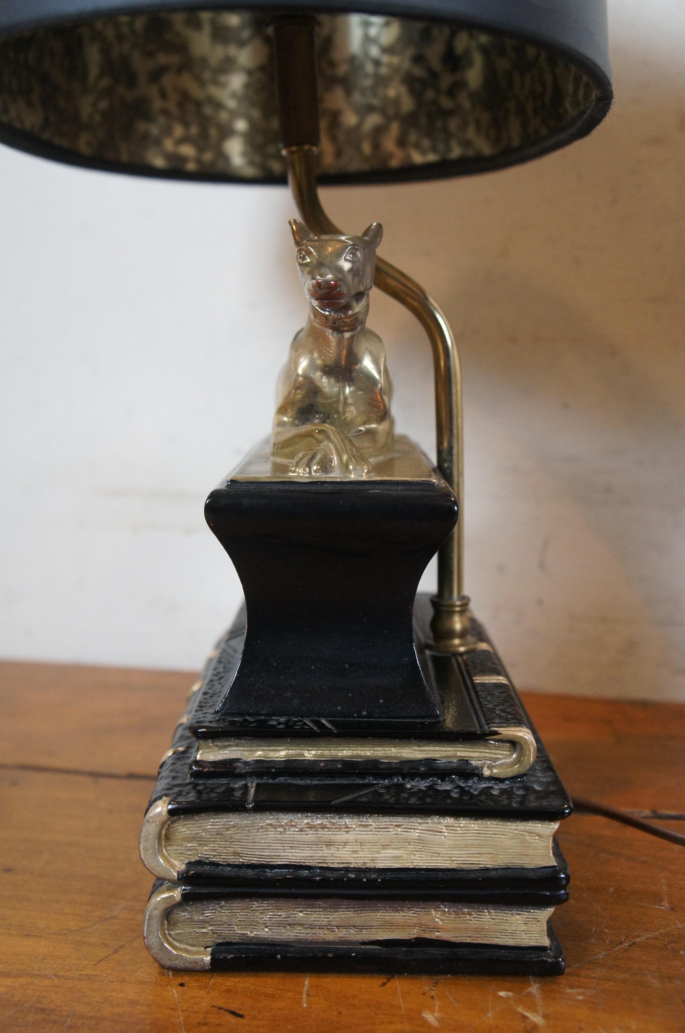 2 Chapman 1973 Sculptural Greyhound Whippet Dog Library Book Table Lamps 2