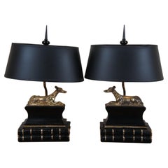 2 Chapman 1973 Sculptural Greyhound Whippet Dog Library Book Table Lamps