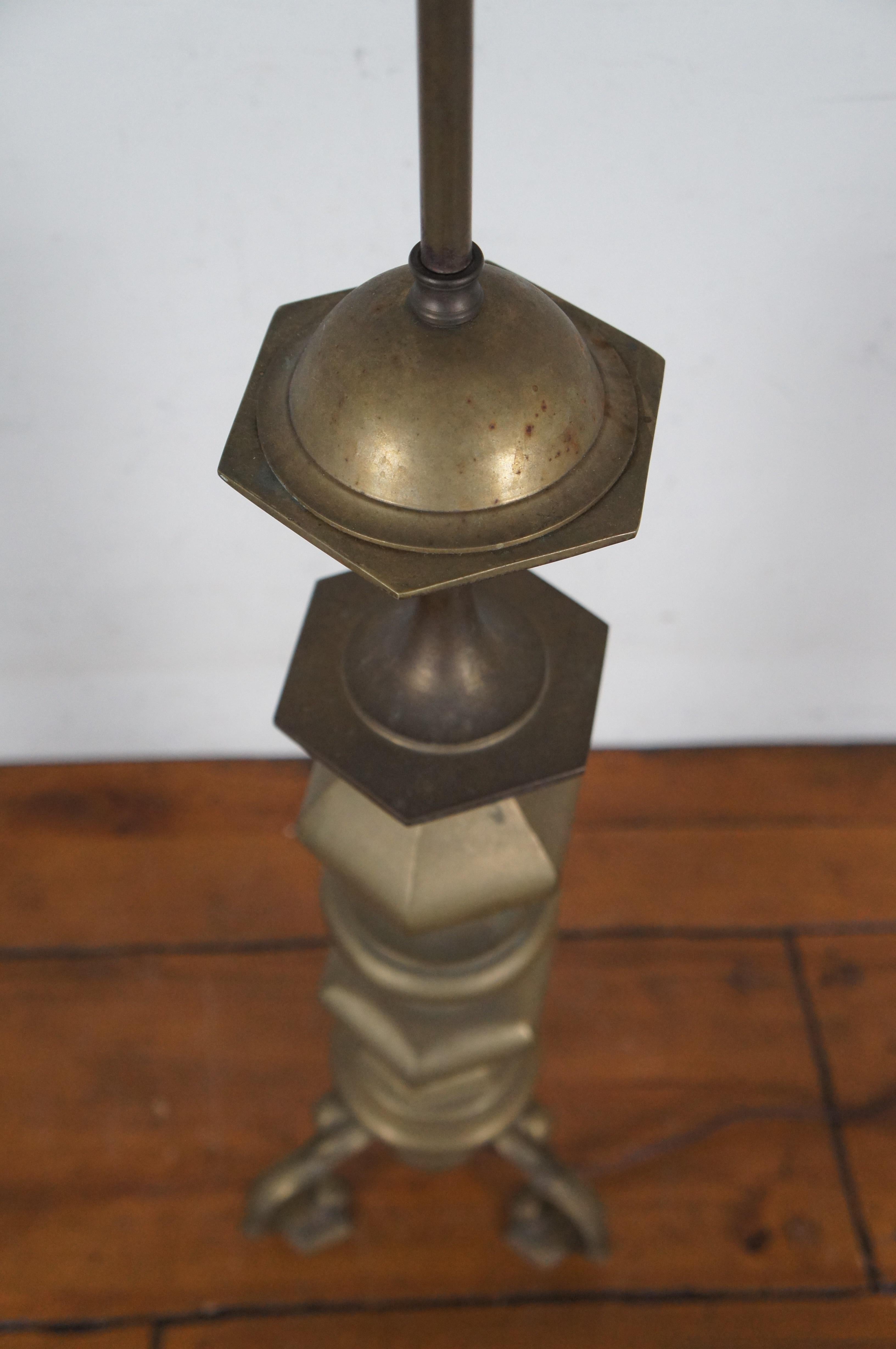 2 Chapman Mid Century Hollywood Regency Stacked Brass Baluster Table Lamps 36
