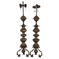 2 Chapman Mid Century Hollywood Regency Stacked Brass Baluster Table Lamps 36"