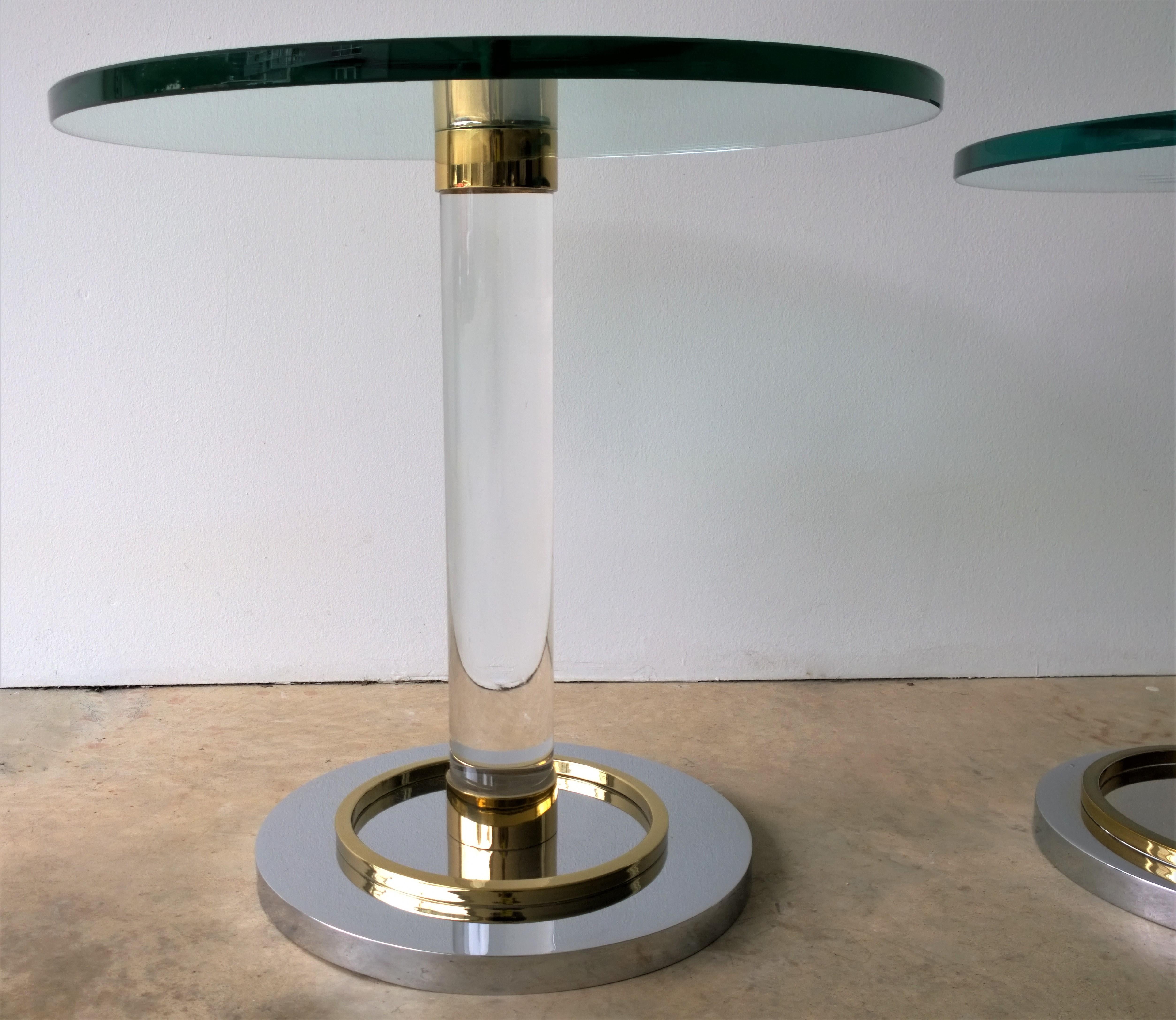 glass and brass end tables