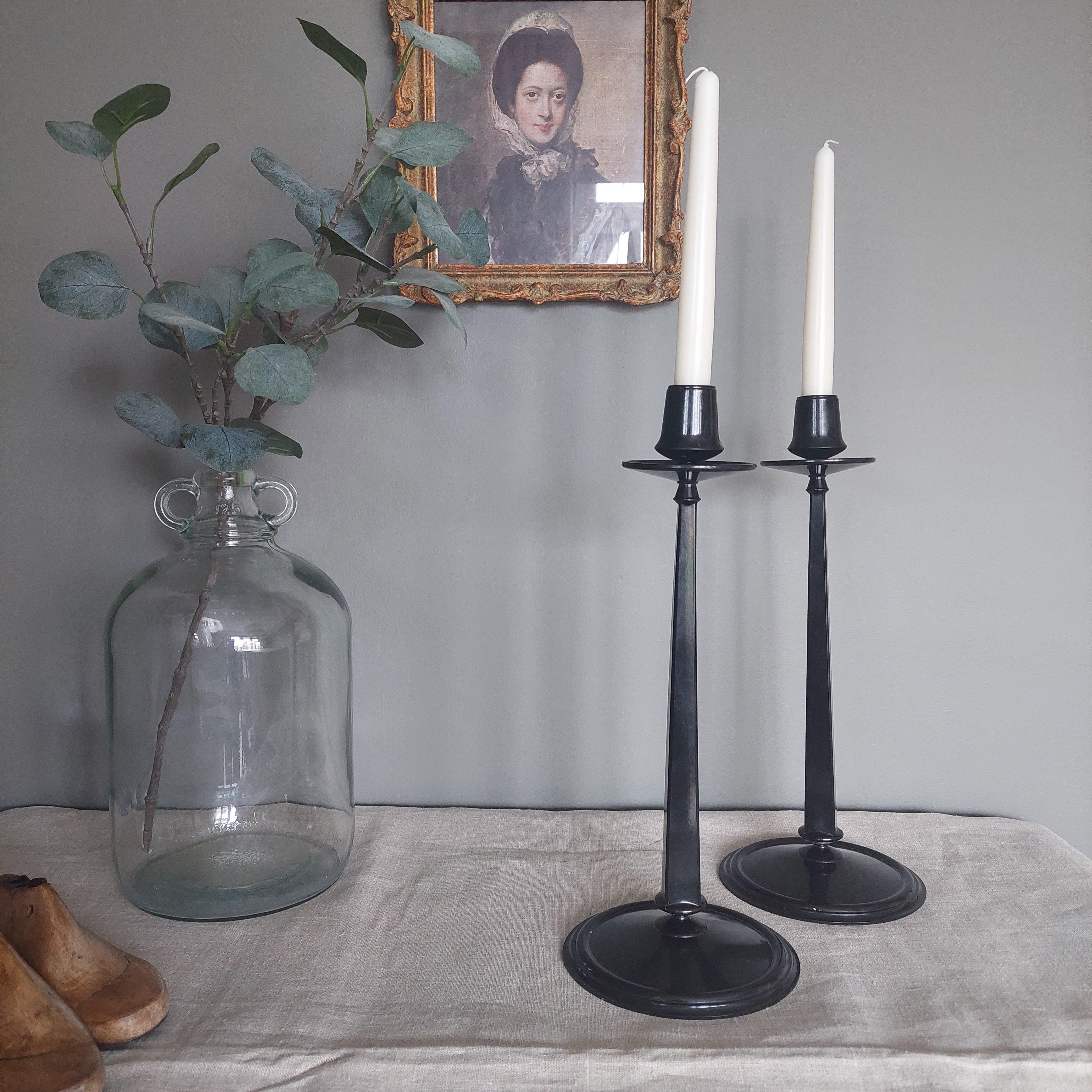 British 2 Charles Rennie Mackintosh Jugendstil Art Deco Black Bakelite Candlesticks
