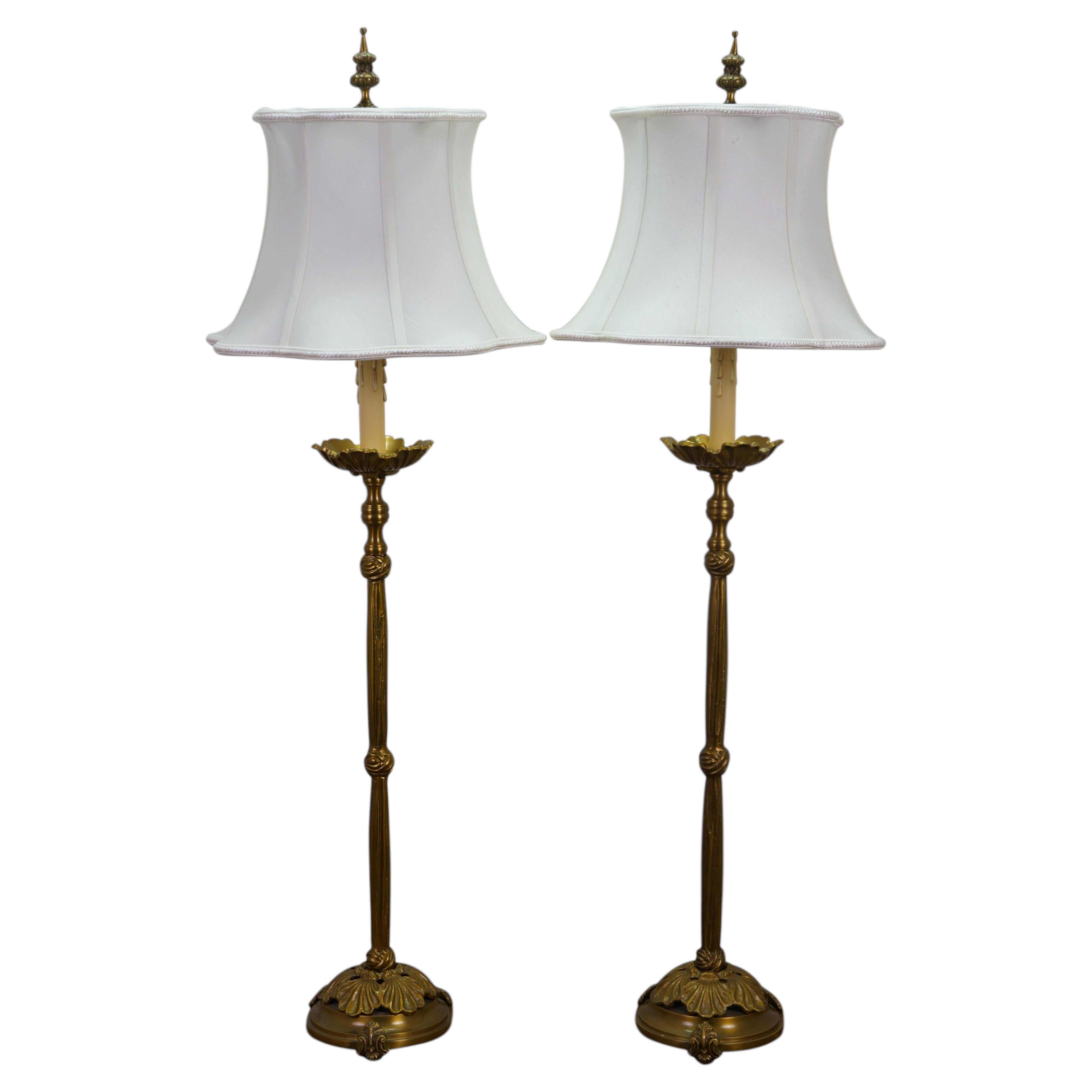 2 Chelsea House Classical Brass Tall Candletstick Buffet Table Lamps 37"