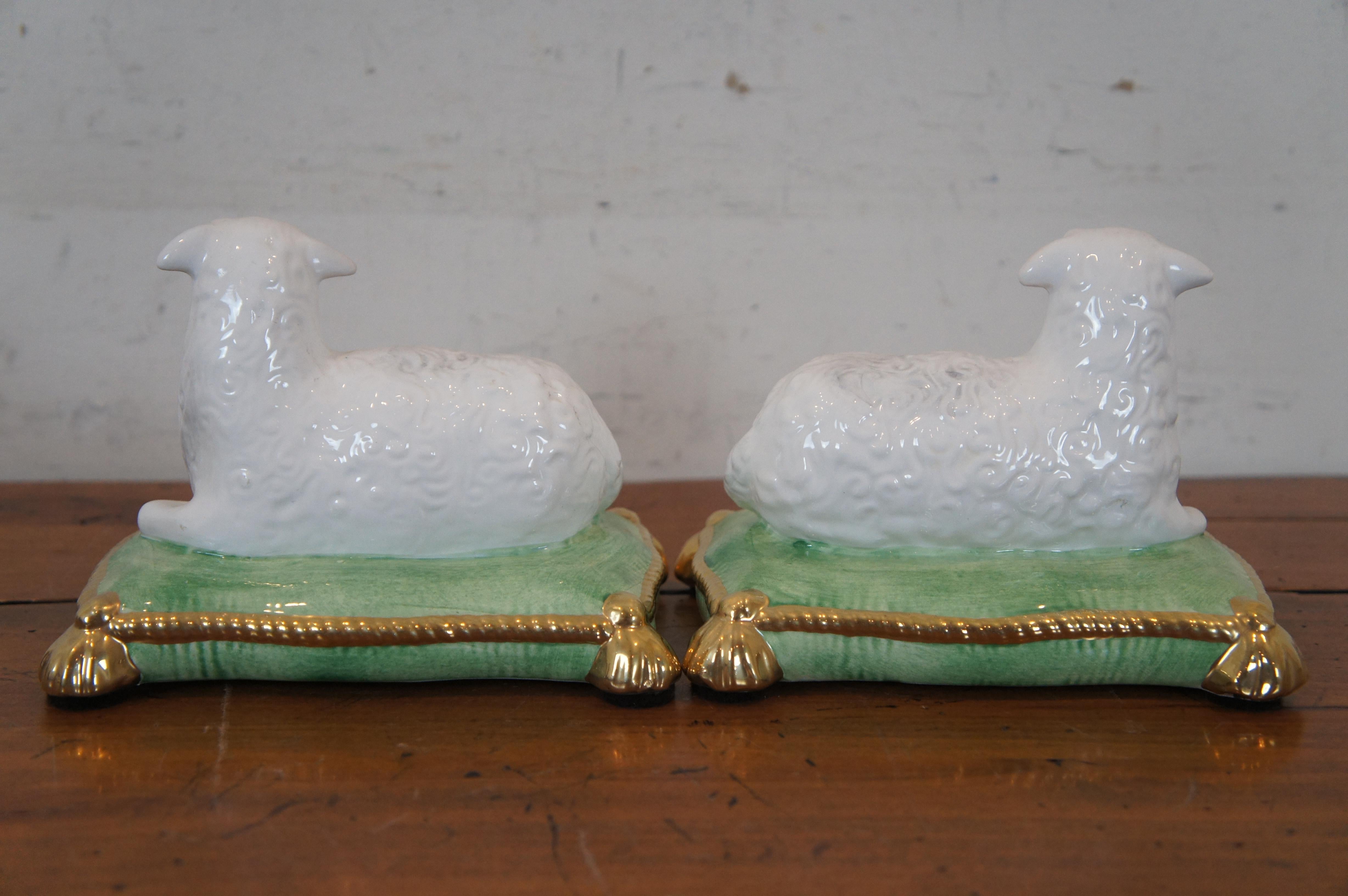 2 Chelsea House Italian Porcelain Seated Sheep Lamb Figurines on Cushion 6