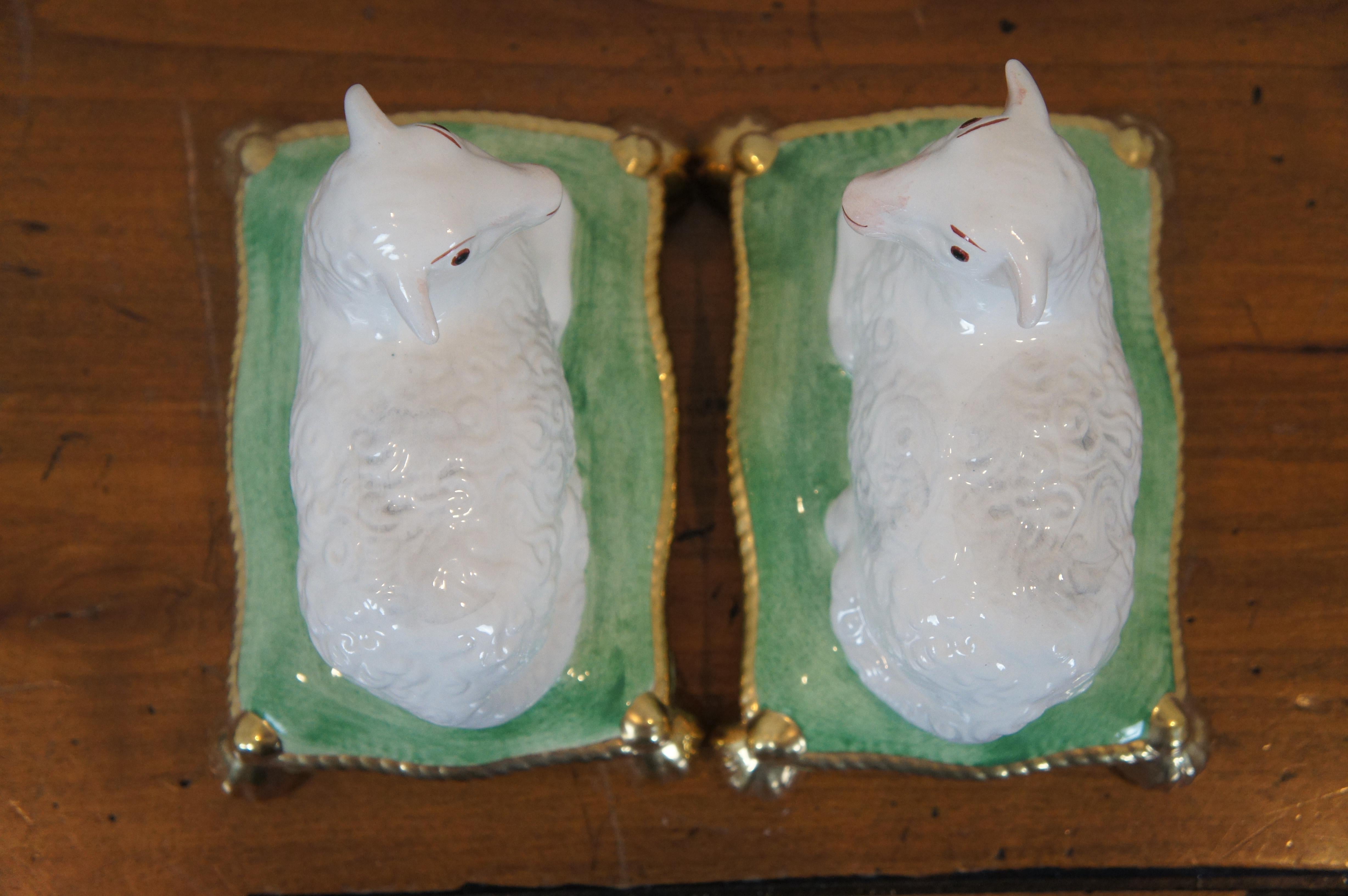 2 Chelsea House Italian Porcelain Seated Sheep Lamb Figurines on Cushion 6