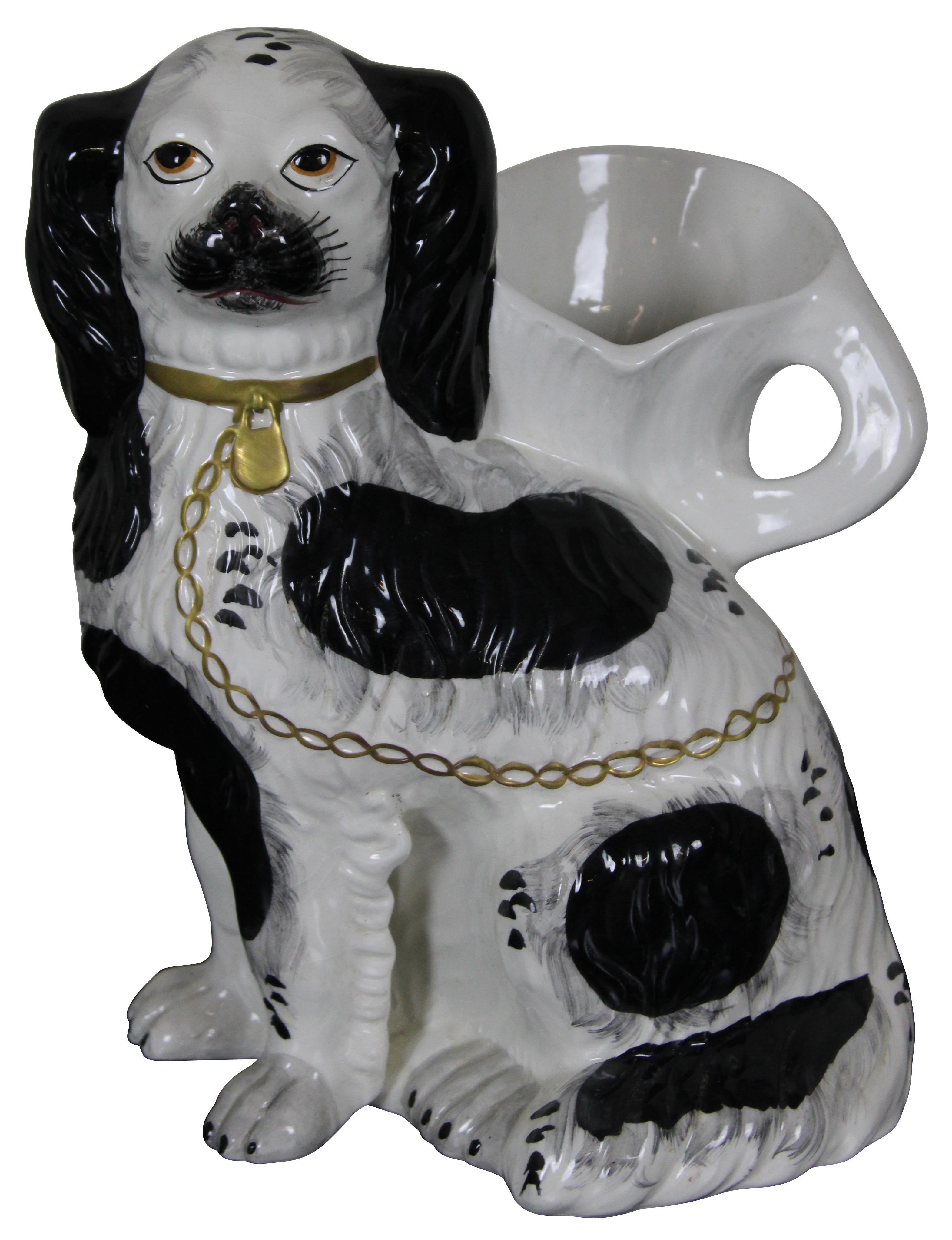 Victorian 2 Chelsea House Staffordshire Porcelain Spaniel Mantel Spill Vase Pair For Sale