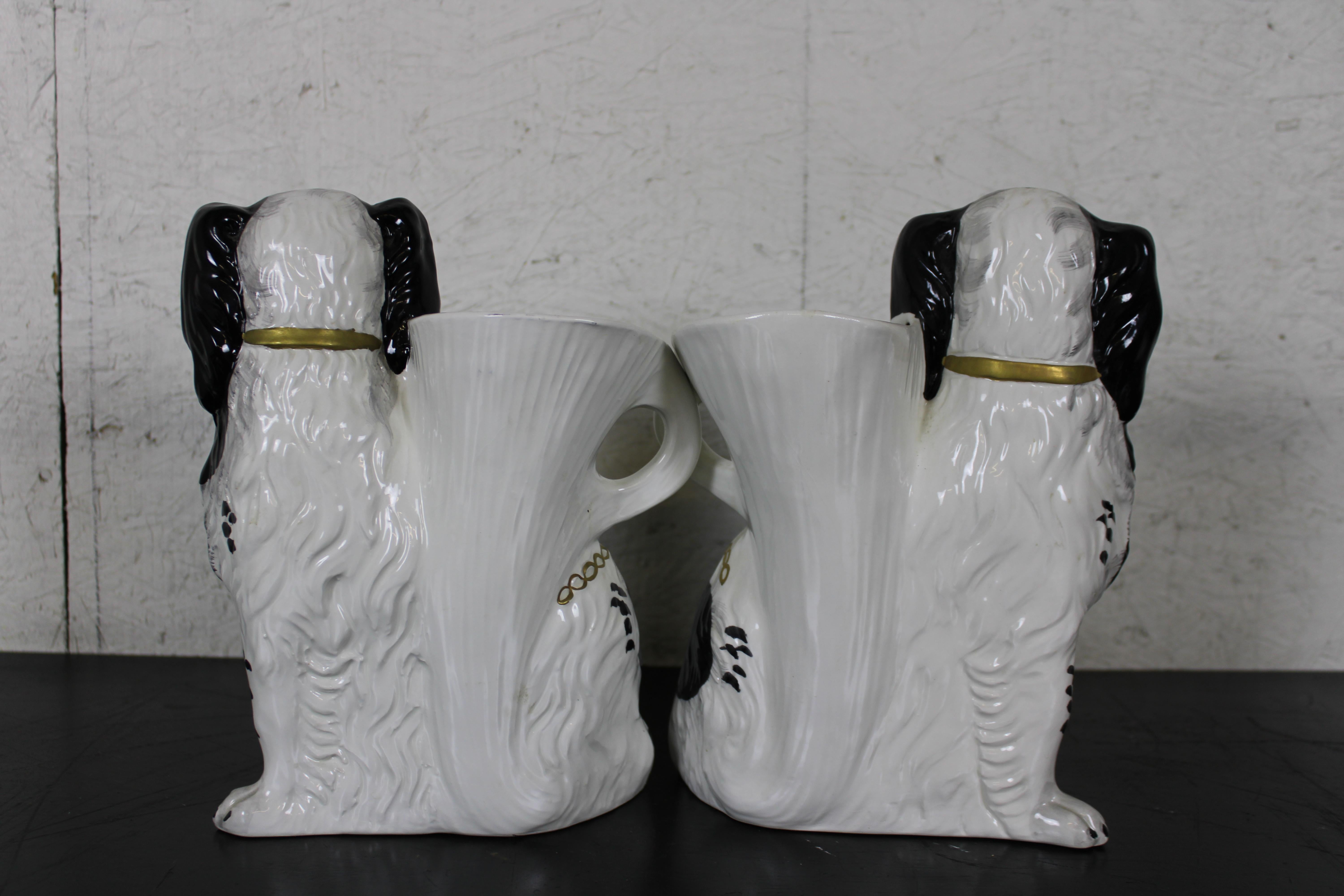 20th Century 2 Chelsea House Staffordshire Porcelain Spaniel Mantel Spill Vase Pair For Sale
