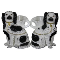 2 Chelsea House Staffordshire Porcelain Spaniel Mantel Spill Vase Pair