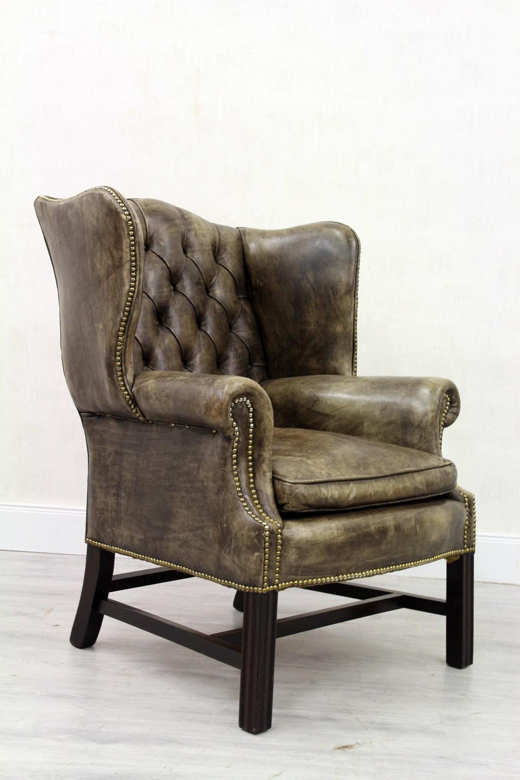 2 Chesterfield Armchair Wing Chair Antique Chair im Angebot 4