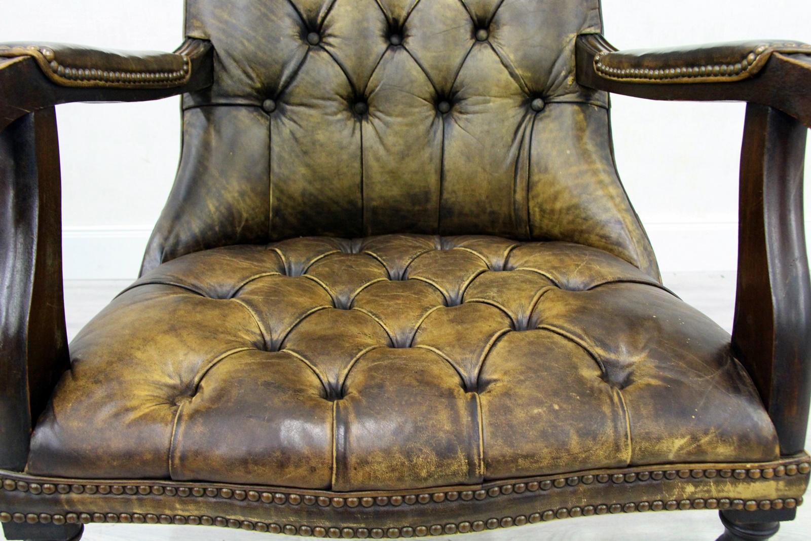 2 Chesterfield Chippendale Wing Chair Armchair Baroque Antique For Sale 1