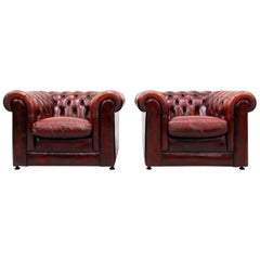 2 Chesterfield Leather Armchair Antique Vintage English Armchair Oxblood