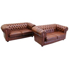 2 Chesterfield Sofa Leather Antique Chippendale Vintage Couch English