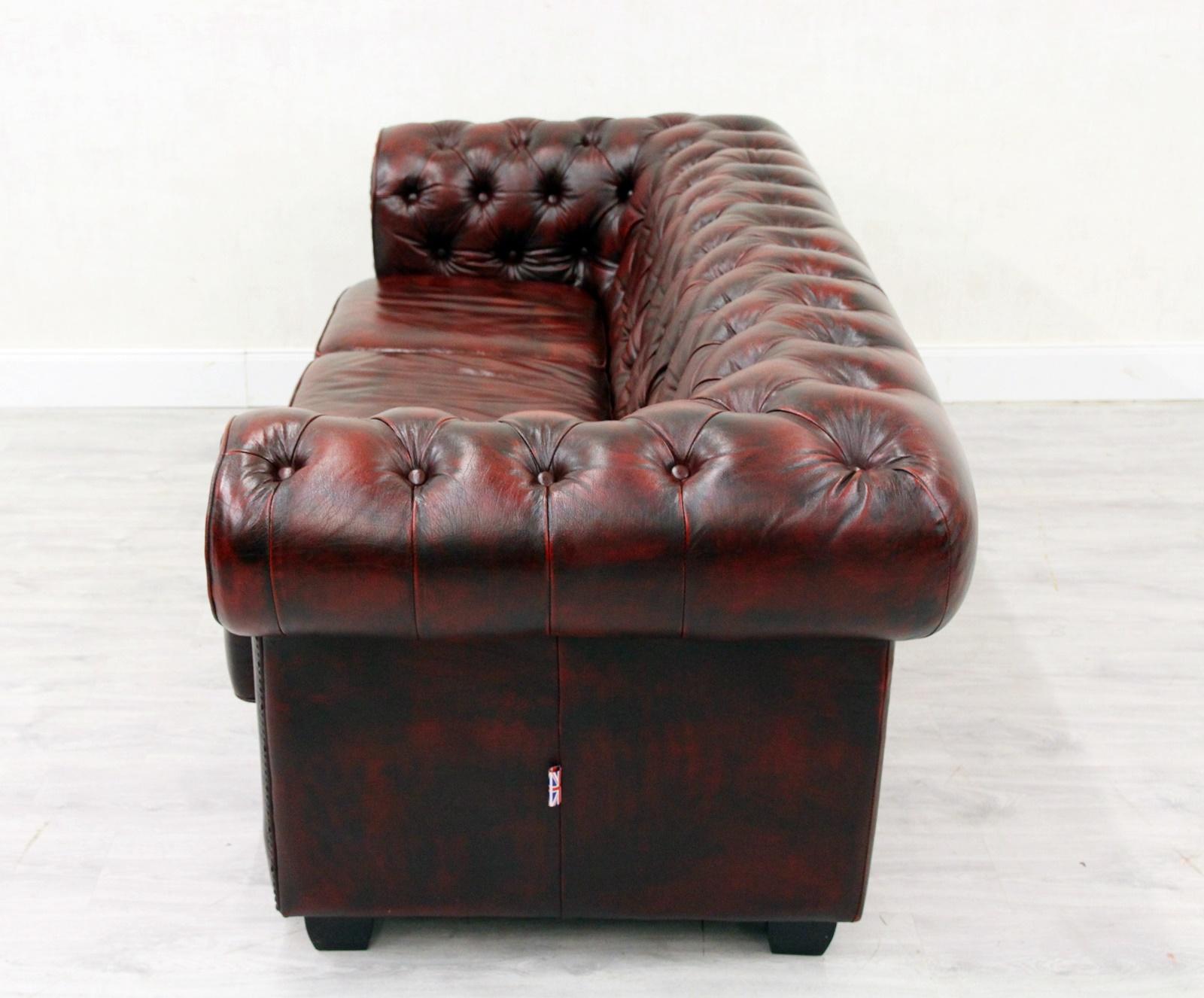 2 Chesterfield Sofa Leather Antique Vintage Couch English Chippendale For Sale 6