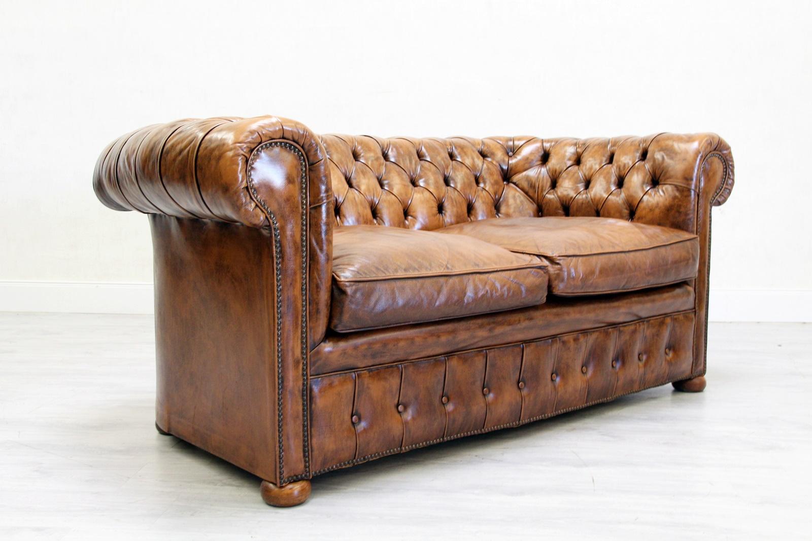 2 Chesterfield Sofa Leather Antique Vintage Couch English Chippendal For Sale 6