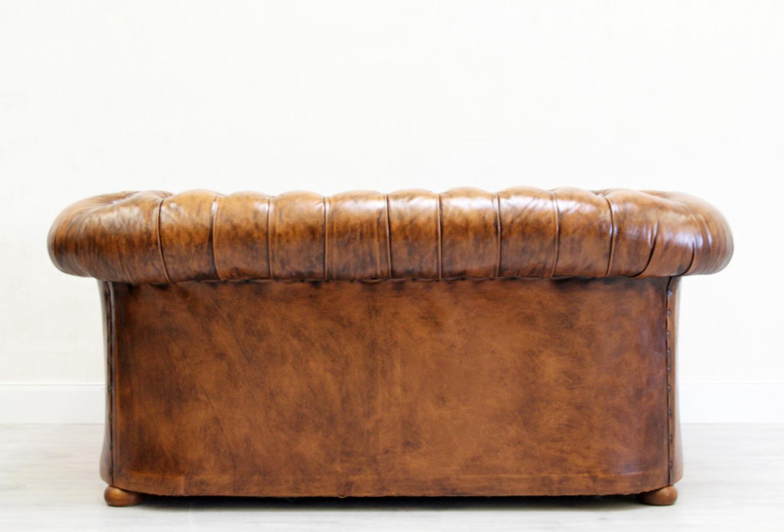 2 Chesterfield Sofa Leather Antique Vintage Couch English Chippendal For Sale 9