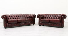 2 Chesterfield Sofa Leather Antique Vintage Couch English Chippendale