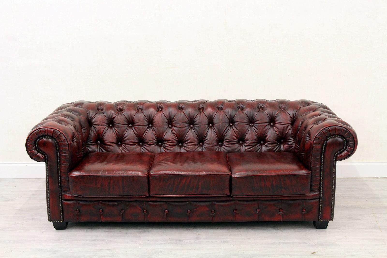 2 Chesterfield Sofa Leather Antique Vintage Couch English Chippendale In Good Condition For Sale In Lage, DE