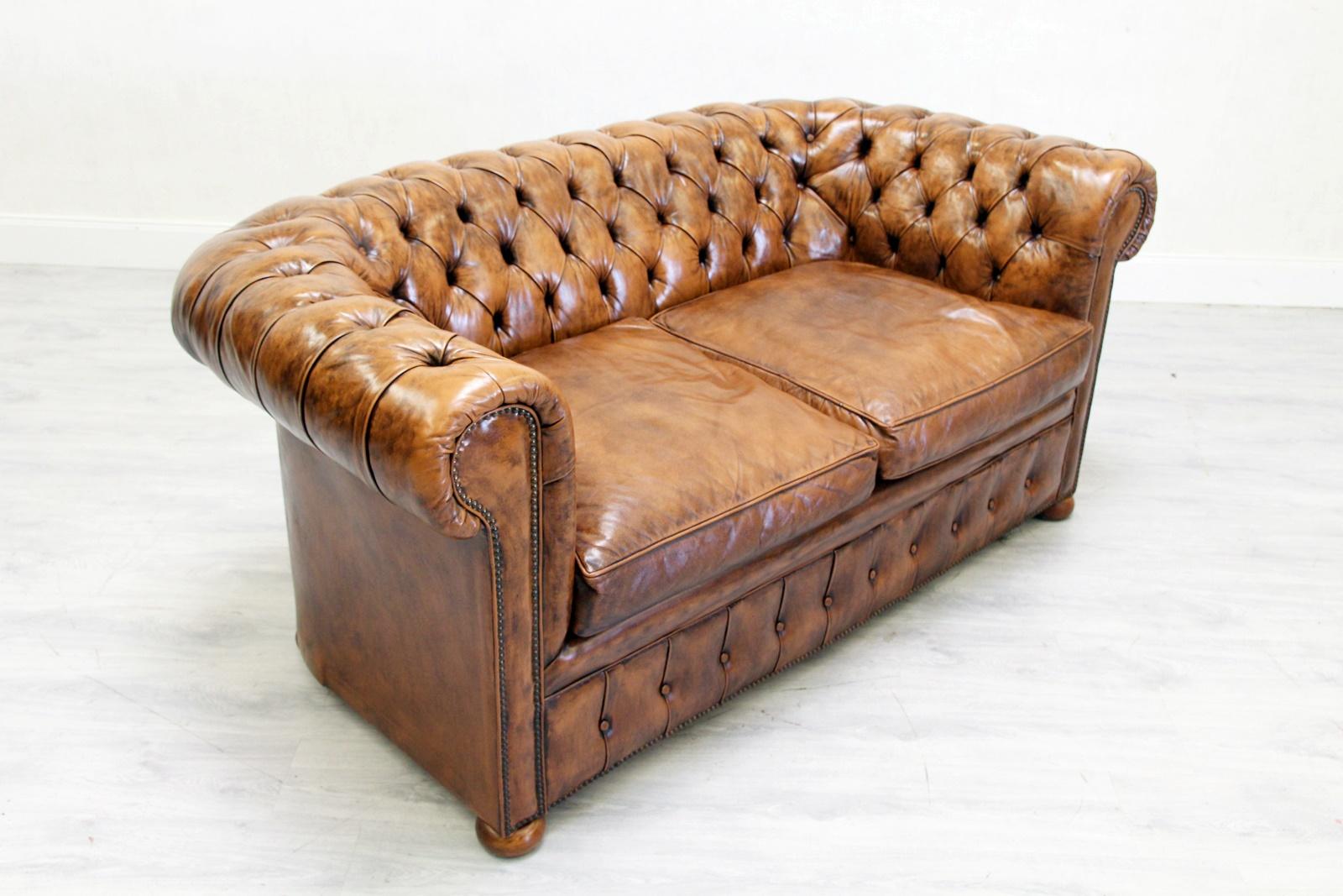 2 Chesterfield Sofa Leather Antique Vintage Couch English Chippendal For Sale 5